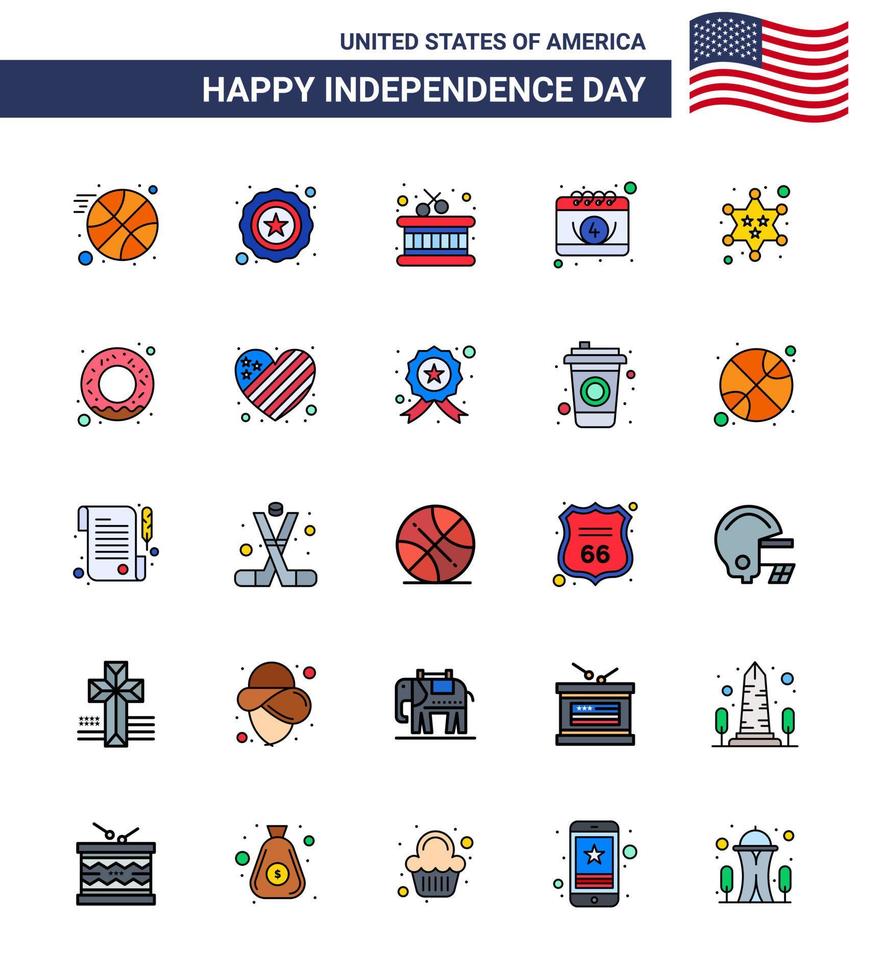 Set of 25 USA Day Icons American Symbols Independence Day Signs for donut police sticks military day Editable USA Day Vector Design Elements