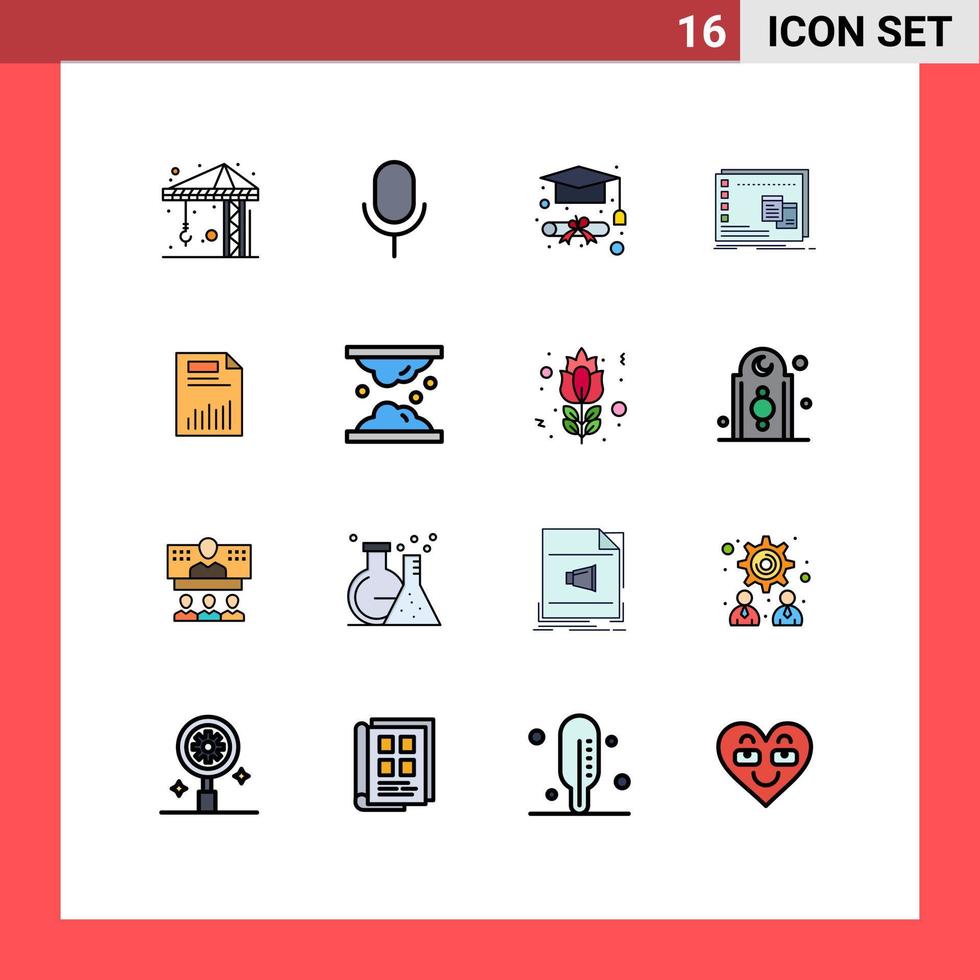 16 líneas rellenas de colores planos vectoriales temáticos y símbolos editables del programa de graduación del documento gráfico elementos de diseño de vectores creativos editables operativos