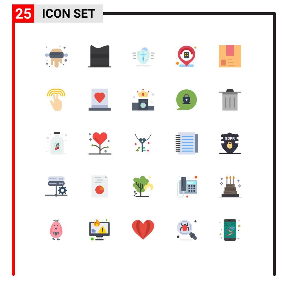 Mobile Interface Flat Color Set of 25 Pictograms of commerce deliver health location building Editable Vector Design Elements