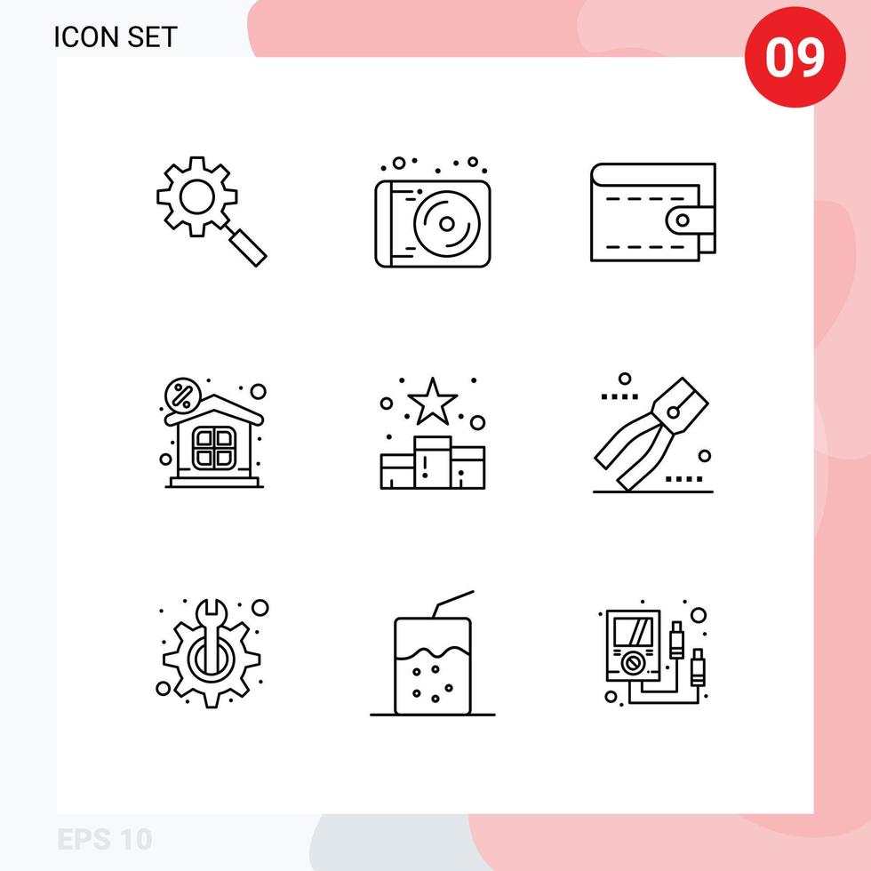 Modern Set of 9 Outlines and symbols such as rating media cash property finance Editable Vector Design Elements