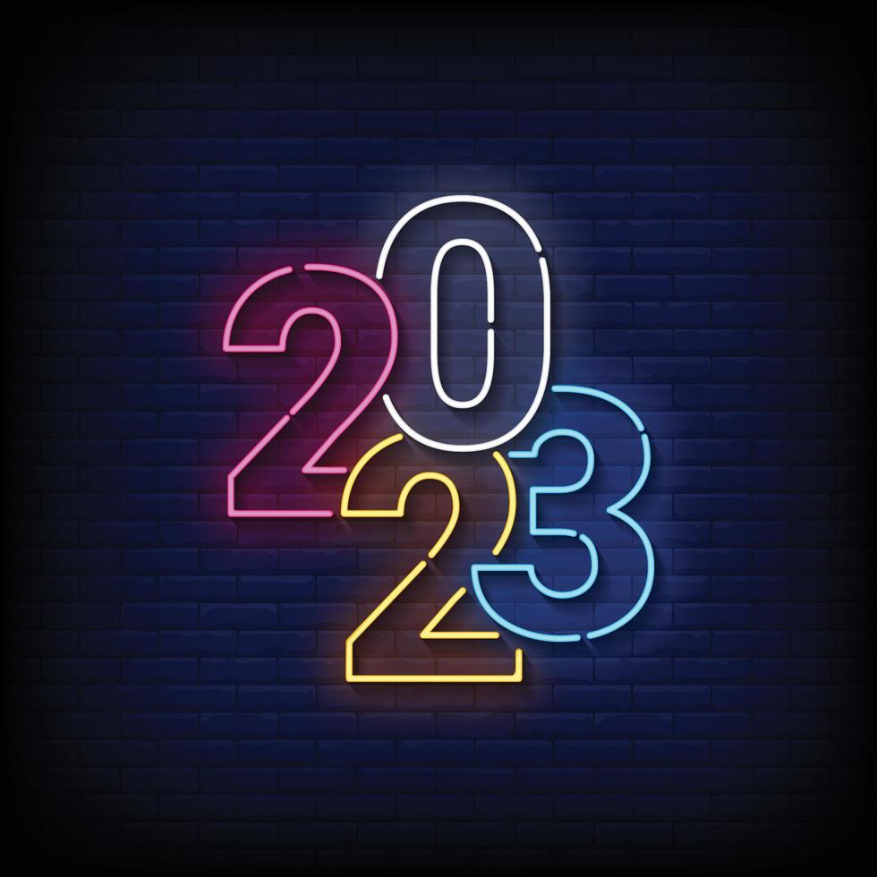 Neon Sign 2023 with brick wall background vector