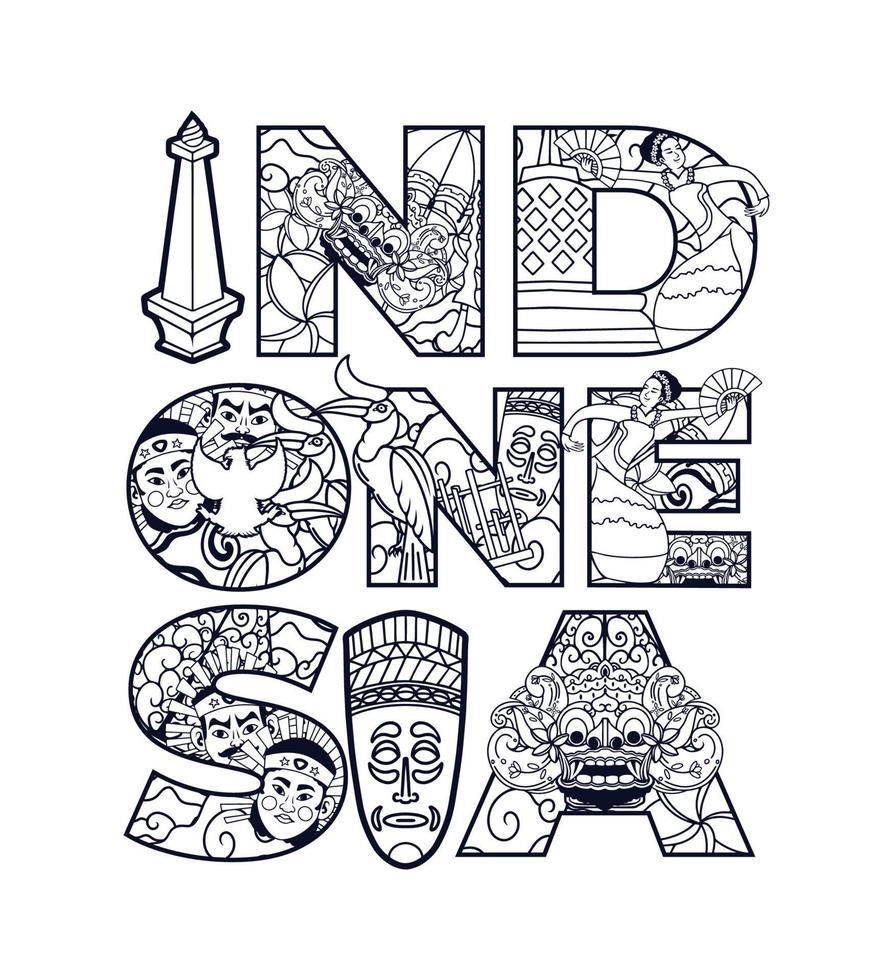 Indonesian doodle font art vector