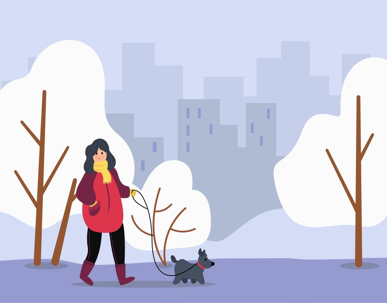 pasea a tu perro mes. la niña está paseando a su perro. estilo plano ilustración vectorial vector