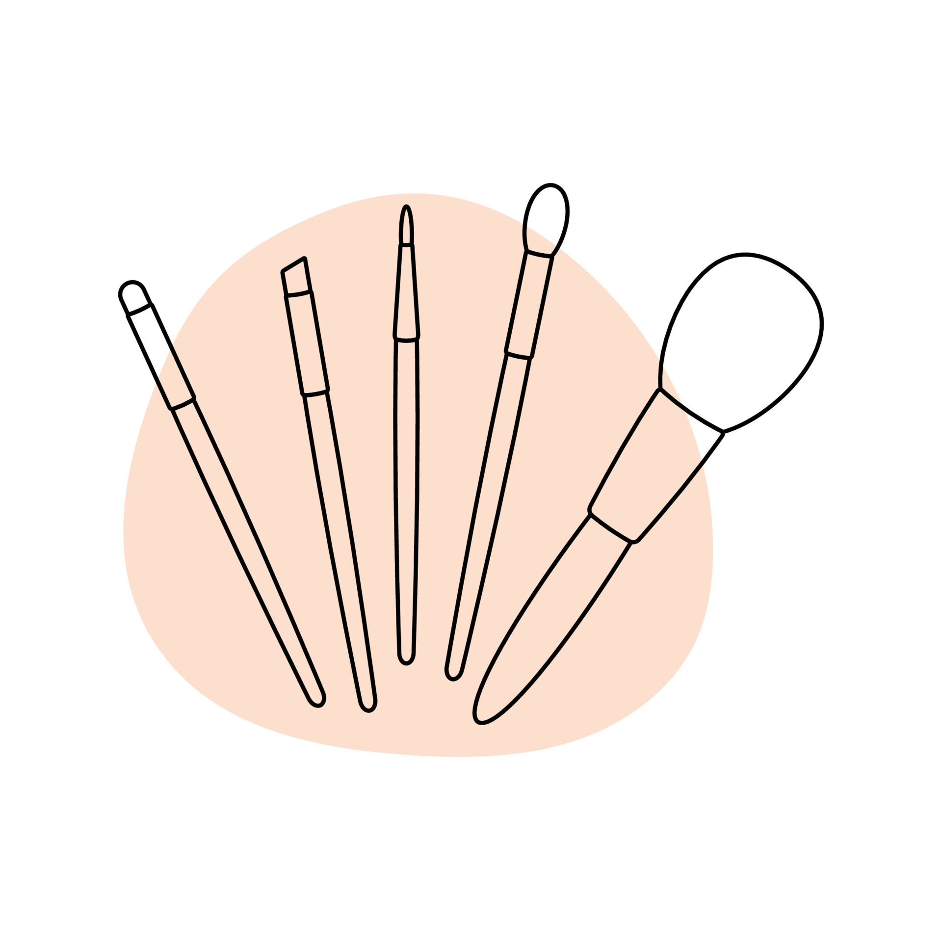 Makeup brushes in the style of line art with colored spots. vector