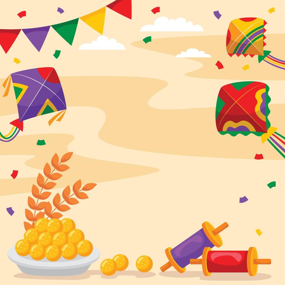 Makar Sankranti Background Concept in Flat Design Style vector