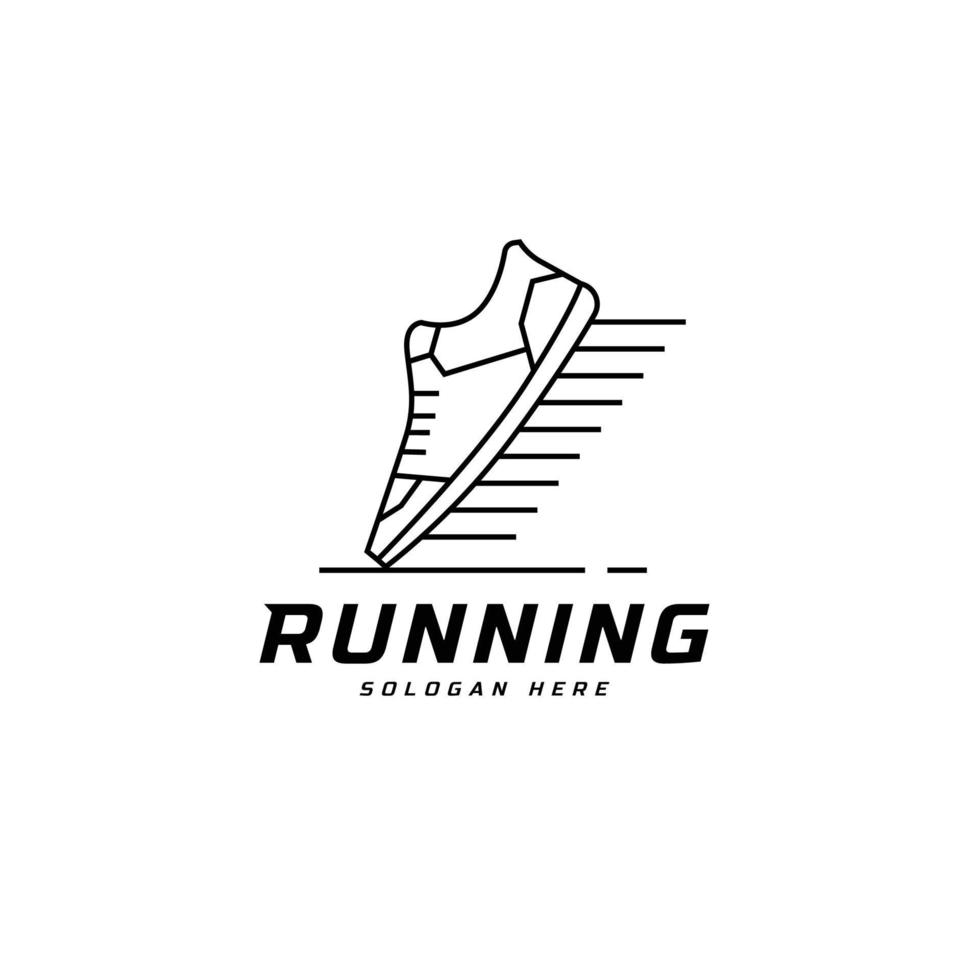 logotipo del símbolo de la zapatilla de correr, plantilla de tipo de registro del torneo de maratón. fitness, atleta entrenando para el símbolo de la vida, icono del zapato vector