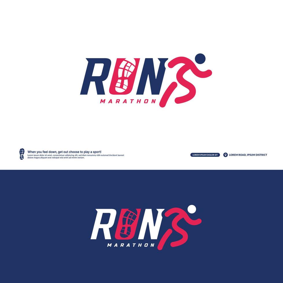 Running club logo template, Marathon tournament logptype, Sport team identity. Fitness, athlete training for life symbol, Creative lettering logo design. vector