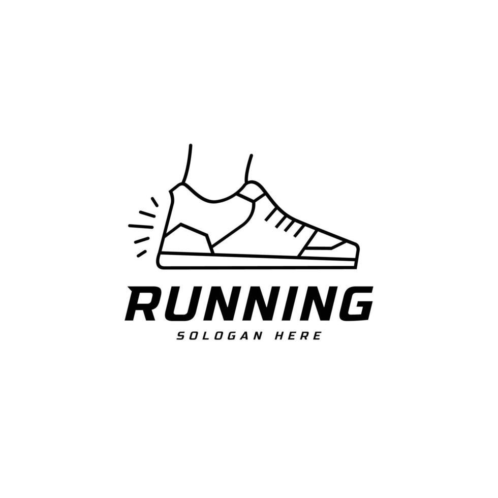 logotipo del símbolo de la zapatilla de correr, plantilla de tipo de registro del torneo de maratón. fitness, atleta entrenando para el símbolo de la vida, icono del zapato vector