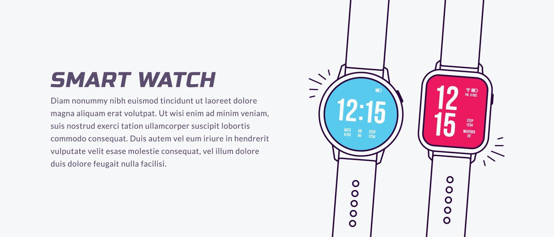 Smart watch background with copy space, Sport gadget for Fitness, Athlete training for healthy life, Minimal flat line illustration design vector