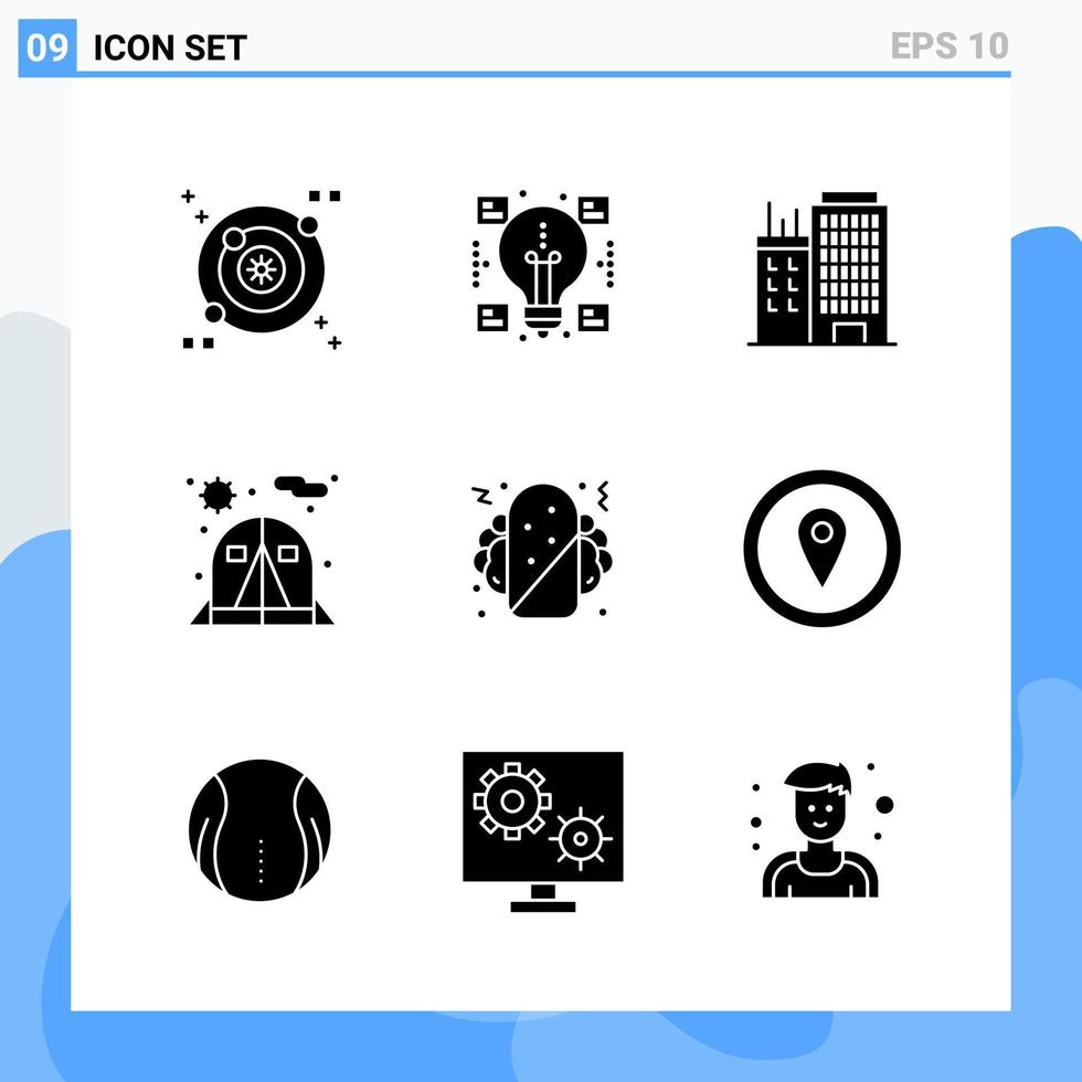 Modern 9 solid style icons. Glyph Symbols for general use. Creative Solid Icon Sign Isolated on White Background. 9 Icons Pack. vector