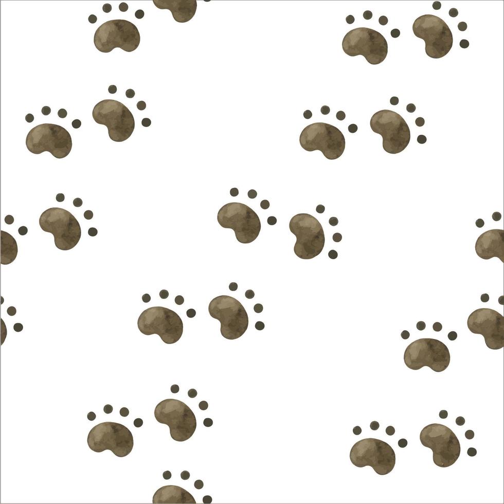 Seamless pattern with a print of a watercolor paw of a pet. Vector seamless background with traces of cat paws