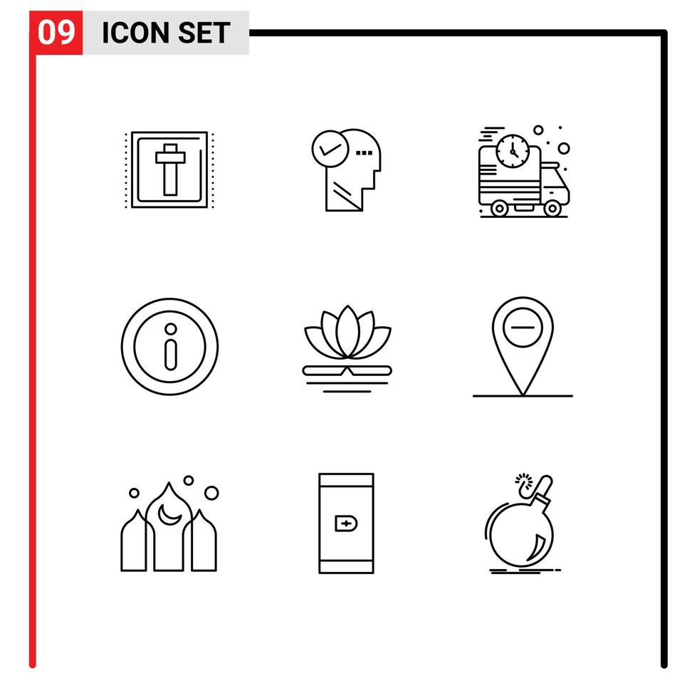 Paquete de 9 esquemas de interfaz de usuario de signos y símbolos modernos de elementos de diseño vectorial editables de información de menú rápido de flores de masaje vector