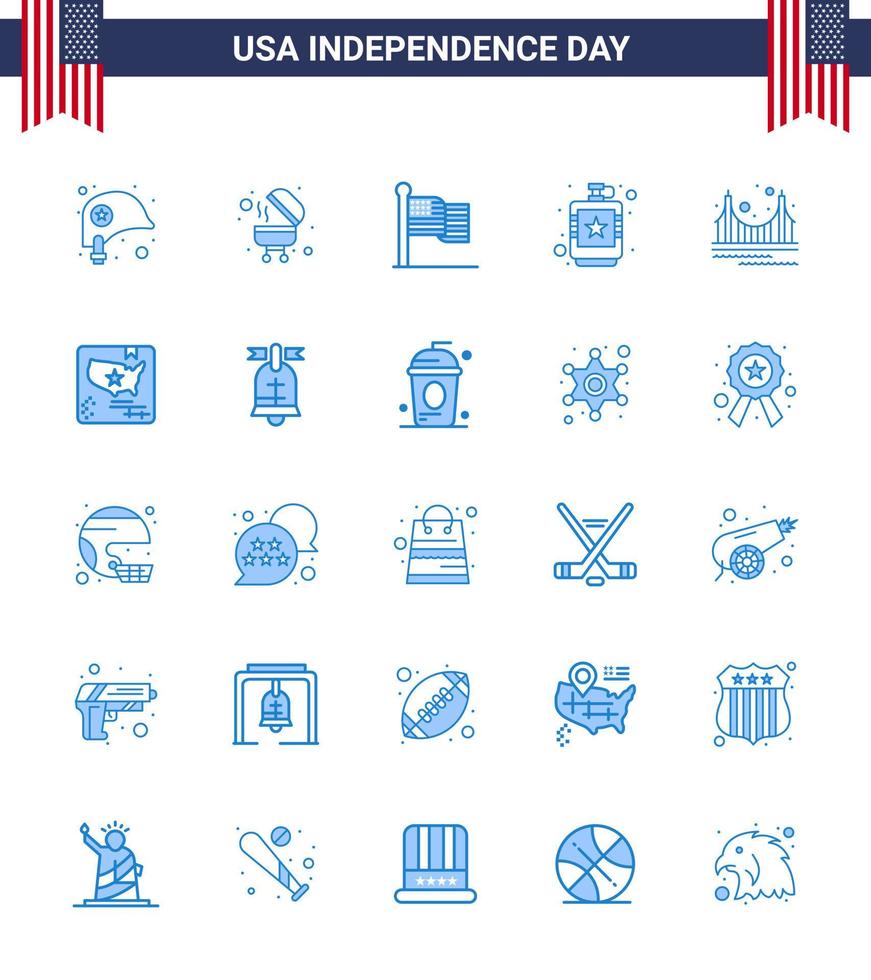 25 paquete azul de estados unidos de signos y símbolos del día de la independencia de la bandera líquida de la puerta bebida de cadera elementos de diseño vectorial editables del día de estados unidos vector