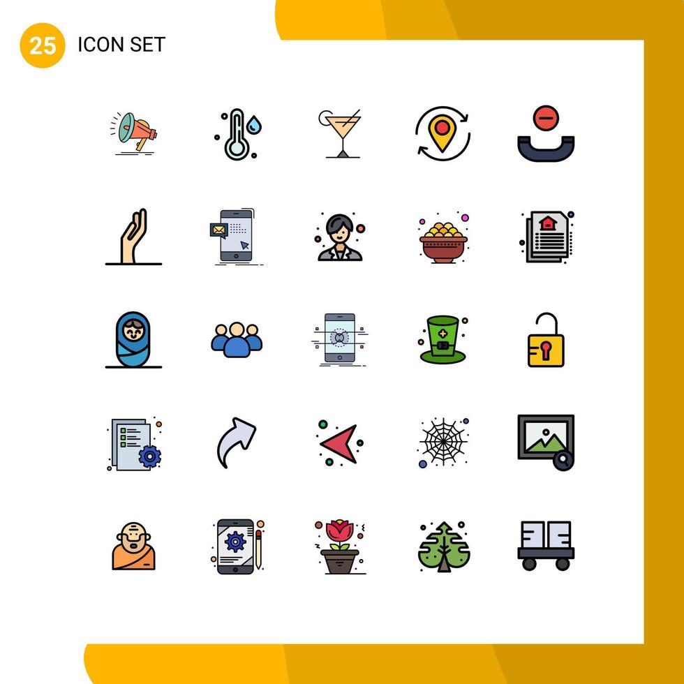 conjunto de 25 iconos de ui modernos símbolos signos para colgar llamada jugo pin mapa elementos de diseño vectorial editables vector