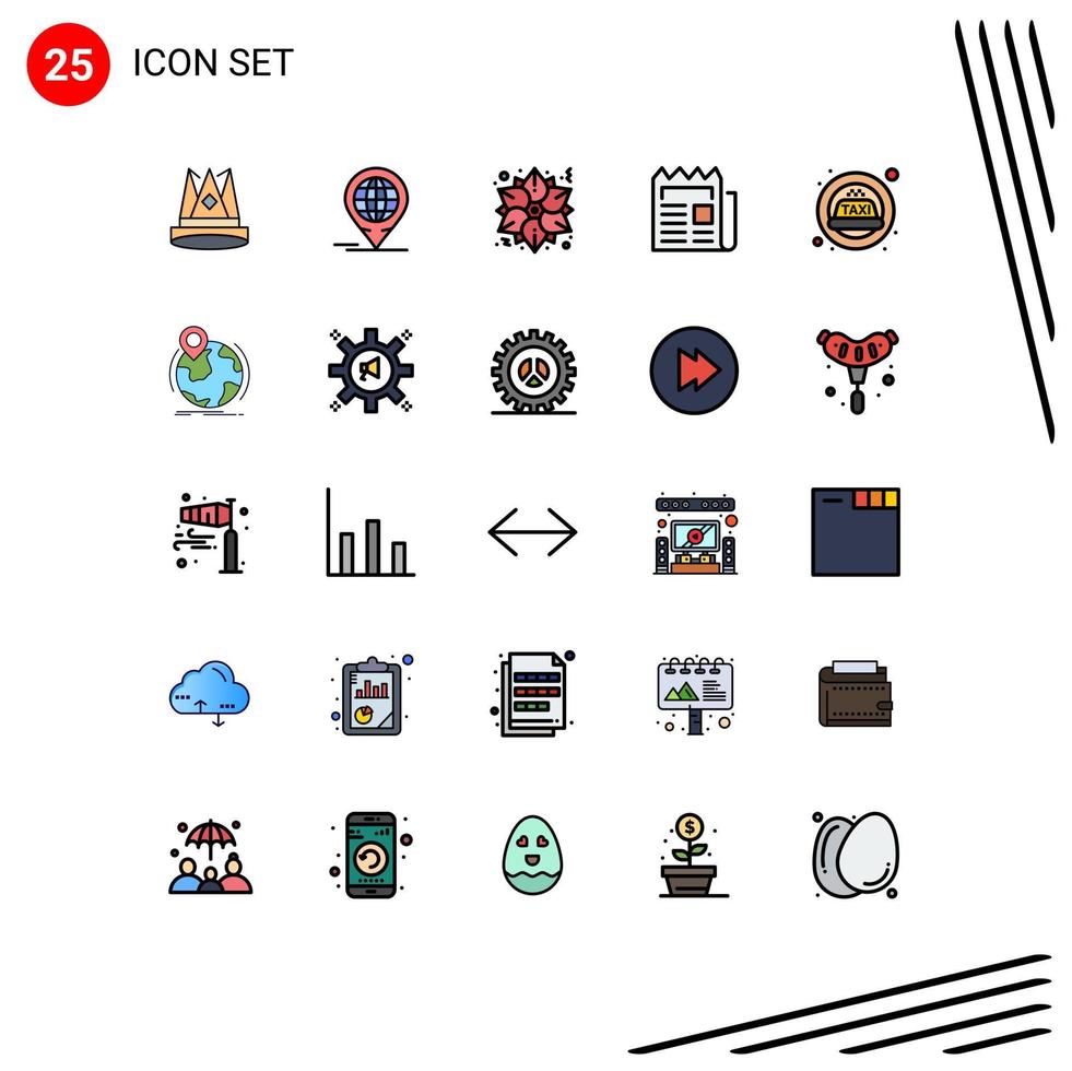 Group of 25 Filled line Flat Colors Signs and Symbols for newspaper news global media poinsettia Editable Vector Design Elements