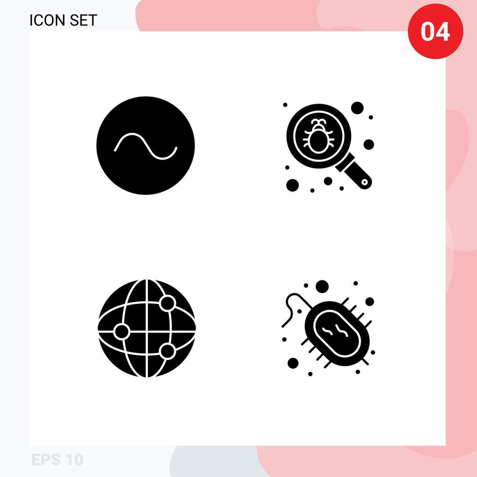 4 User Interface Solid Glyph Pack of modern Signs and Symbols of sine internet bug security disease Editable Vector Design Elements