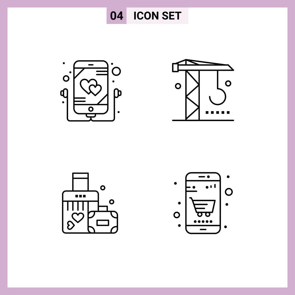 conjunto de 4 iconos de interfaz de usuario modernos símbolos signos para escuchar amor música maquinaria boda elementos de diseño vectorial editables vector
