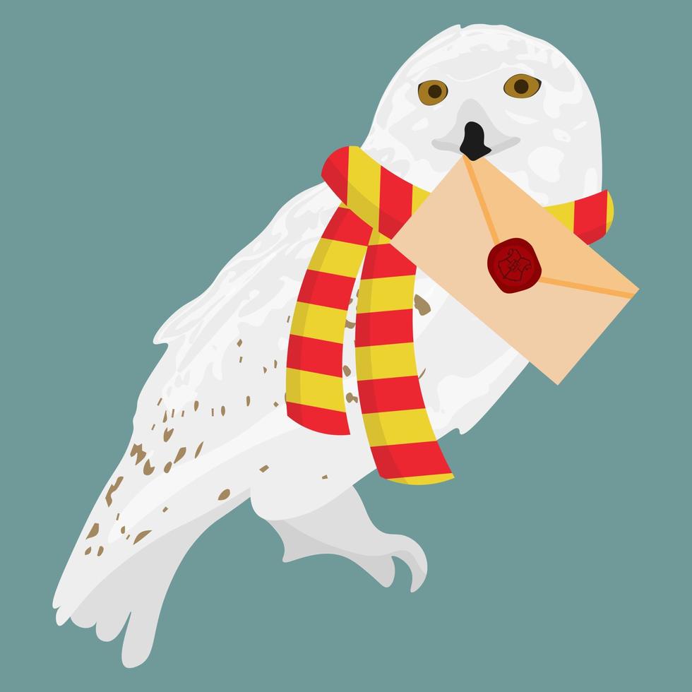 Vector Owl with a letter and a red-yellow scarf.