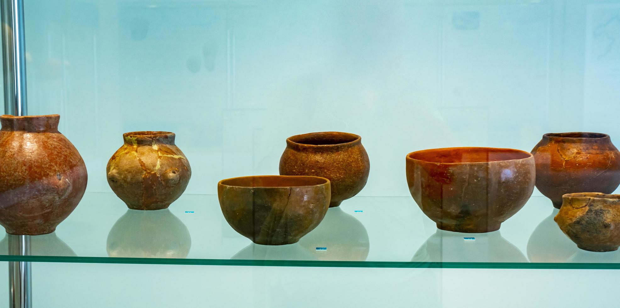 Boljetin, Serbia, 2021 - Fired clay pottery from Museum of Lepenski Vir in Serbia. Lepenski Vir is the oldest planned settlement in Europe. photo