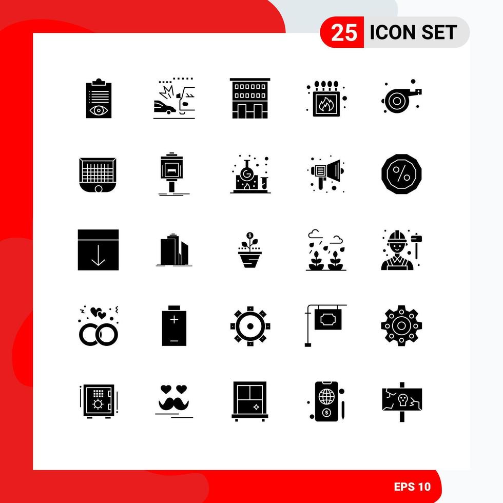 grupo de 25 signos y símbolos de glifos sólidos para elementos de diseño vectorial editables en el frente de la tienda de camping vector