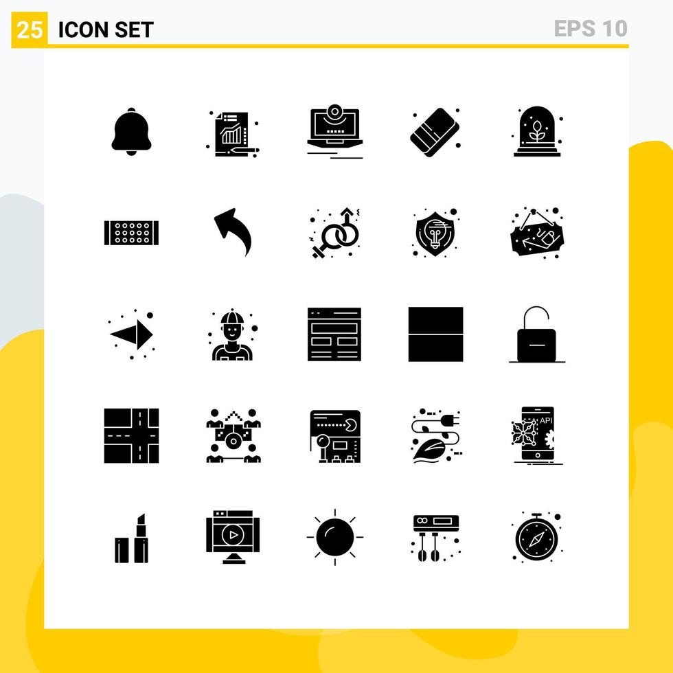 Set of 25 Commercial Solid Glyphs pack for experimental growth color cam arts video Editable Vector Design Elements