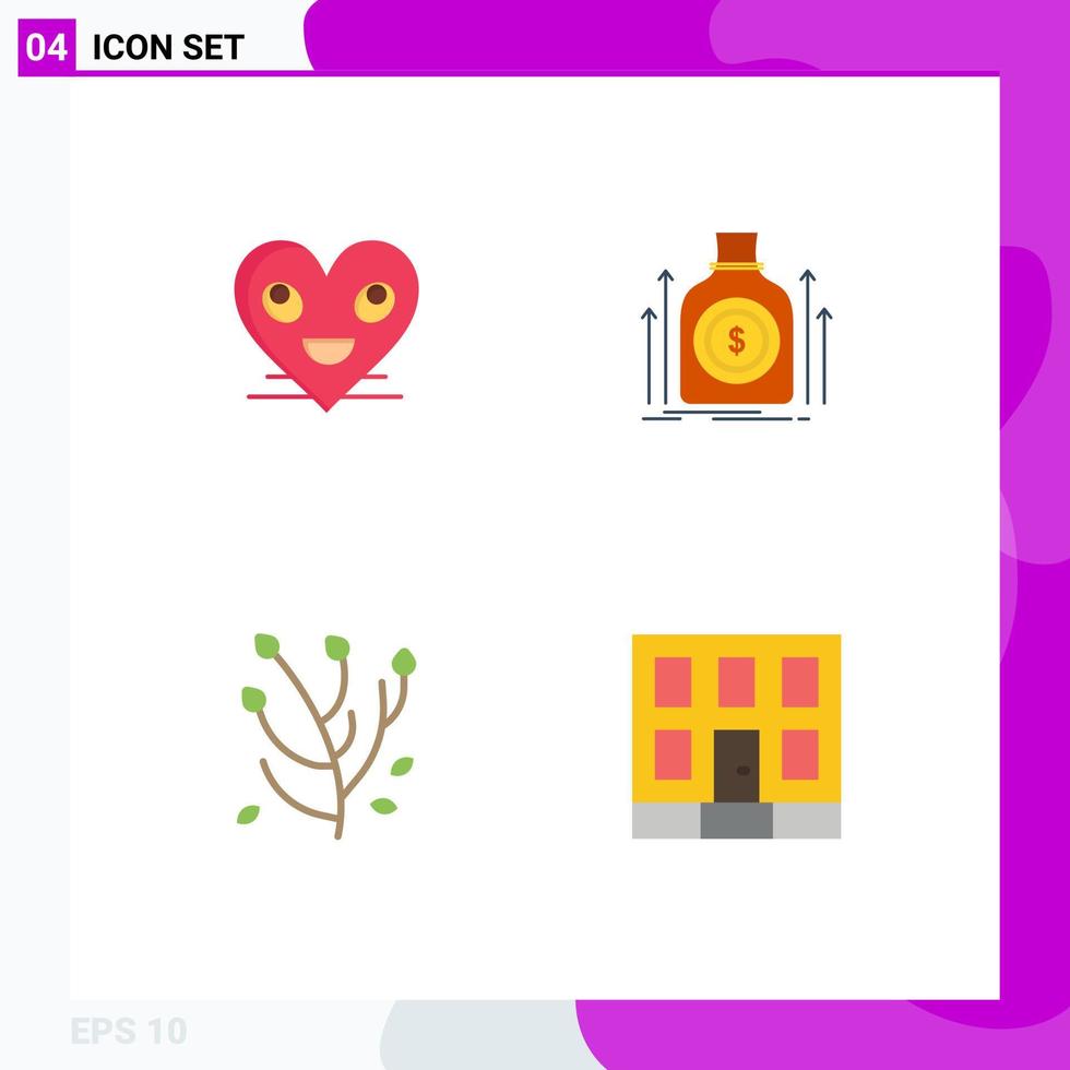 Modern Set of 4 Flat Icons and symbols such as heart loan face money anemone flower Editable Vector Design Elements
