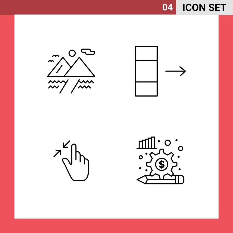 conjunto de 4 iconos modernos de la interfaz de usuario signos de símbolos para elementos de diseño vectorial editables del proceso de análisis de contrato de columna de pellizco de camping vector