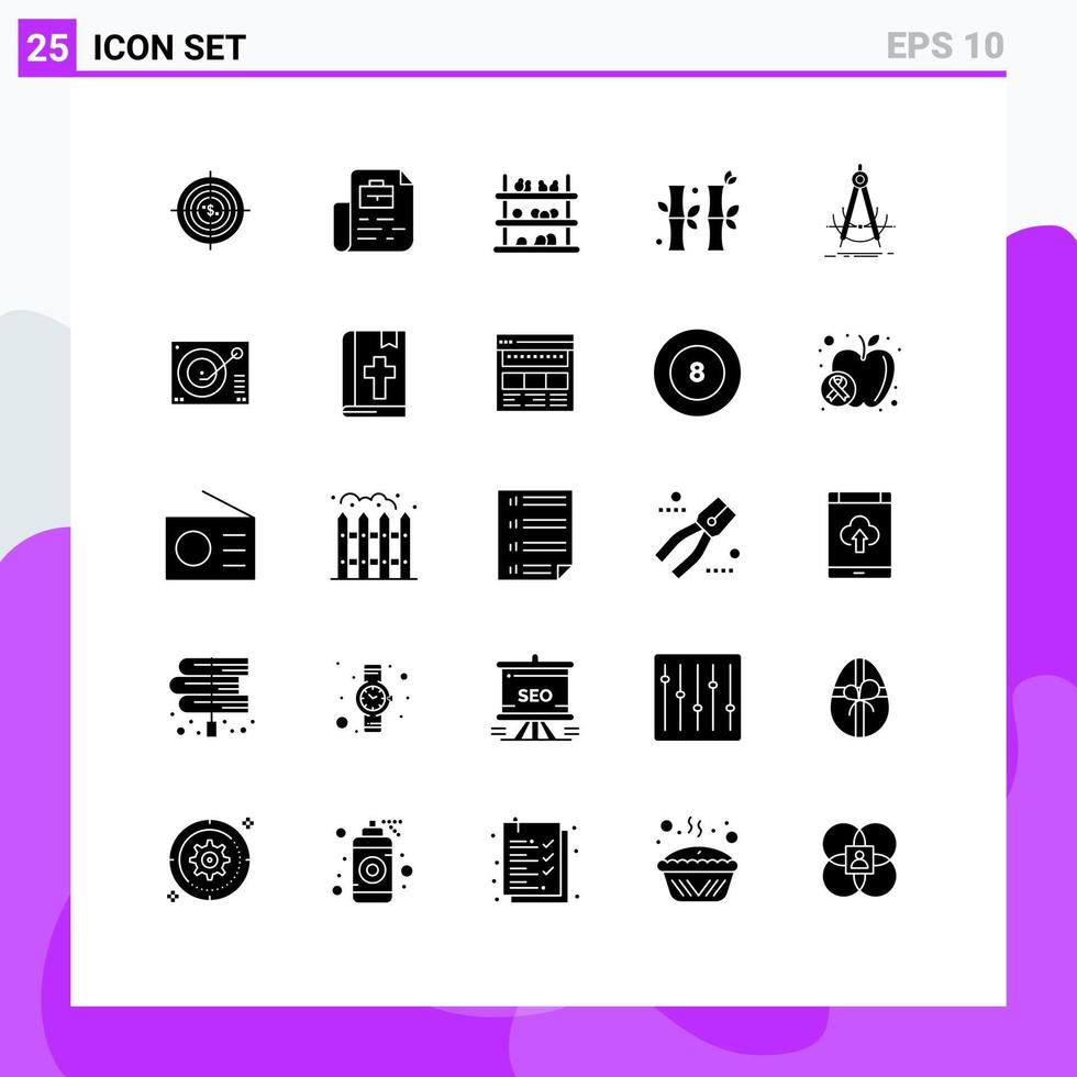 Solid Glyph Pack of 25 Universal Symbols of china fruit document supermarket grocery Editable Vector Design Elements