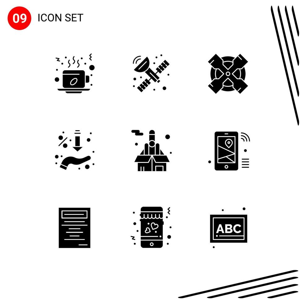 Solid Glyph Pack of 9 Universal Symbols of force offer tools hand percent Editable Vector Design Elements