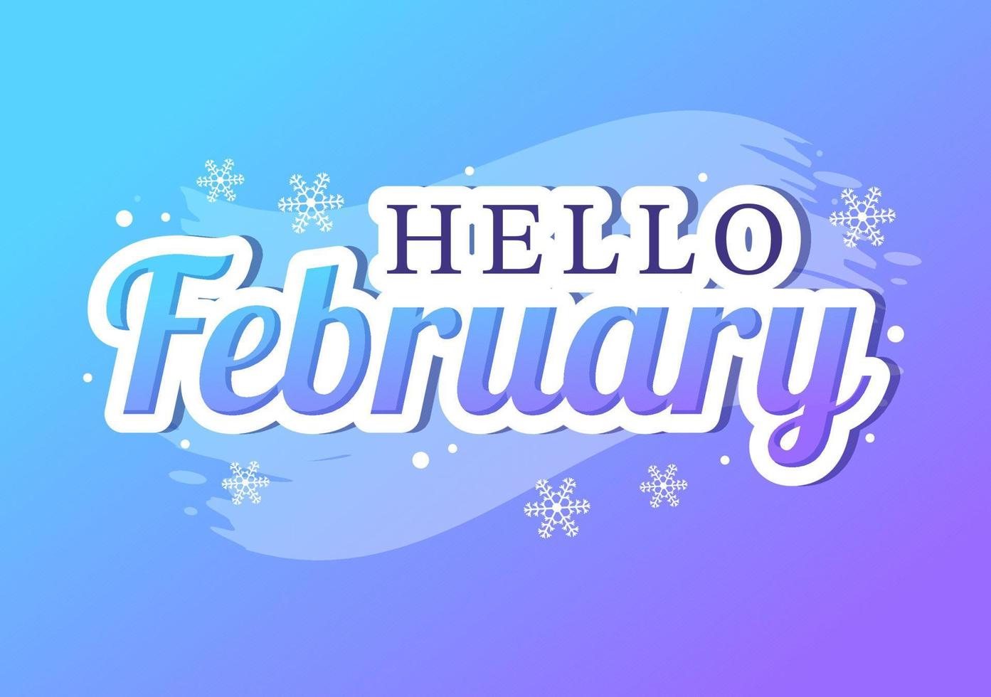 Hello February Month with Flowers, Hearts, Leaves and Cute Lettering for Decoration Background in Flat Cartoon Hand Drawn Templates Illustration vector