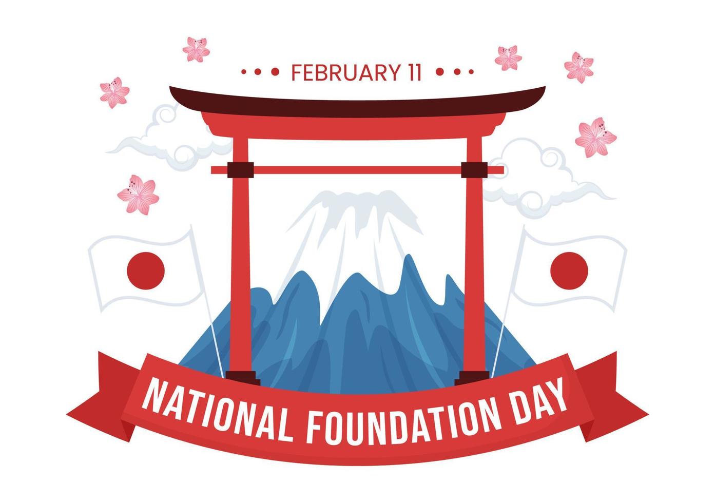 feliz día de la fundación nacional de japón el 11 de febrero con famosos monumentos japoneses y bandera en estilo plano ilustración de plantillas dibujadas a mano de dibujos animados vector