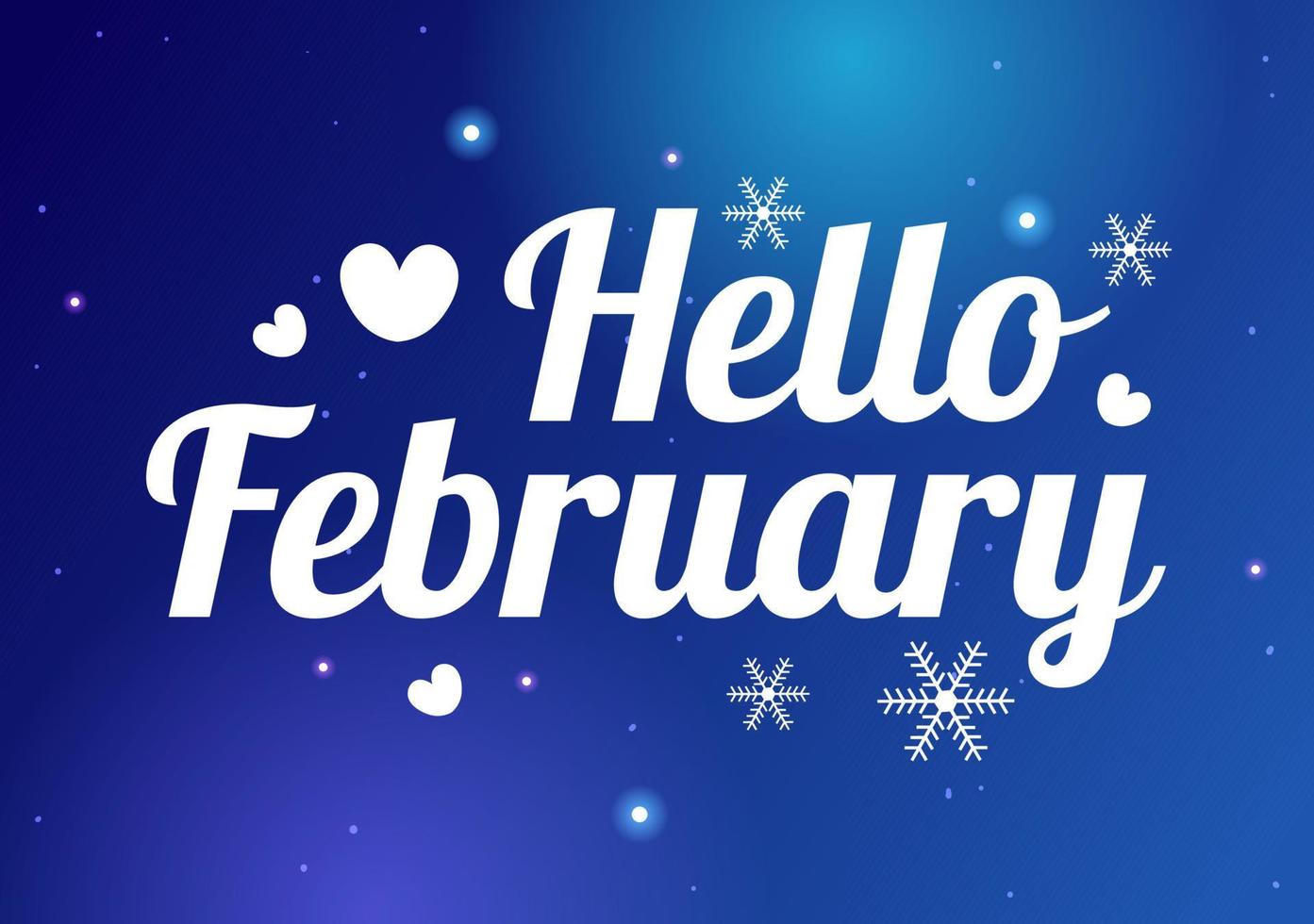 Hello February Month with Flowers, Hearts, Leaves and Cute Lettering for Decoration Background in Flat Cartoon Hand Drawn Templates Illustration vector