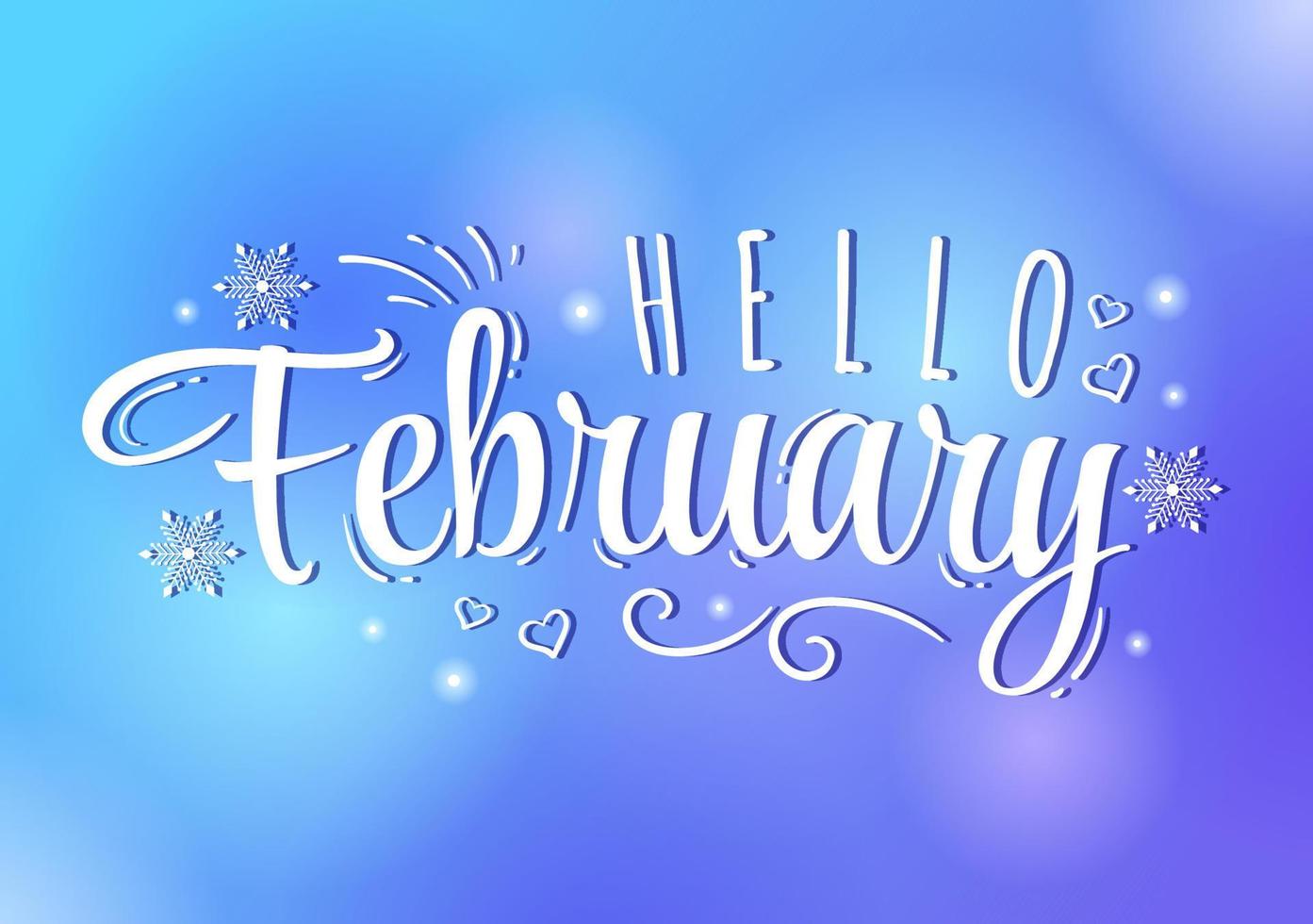 Hello February Month with Flowers, Hearts, Leaves and Cute Lettering for Decoration Background in Flat Cartoon Hand Drawn Templates Illustration vector