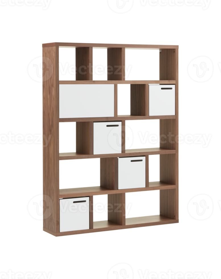 Modern wooden cabinet with cut out isolated on background transparent png