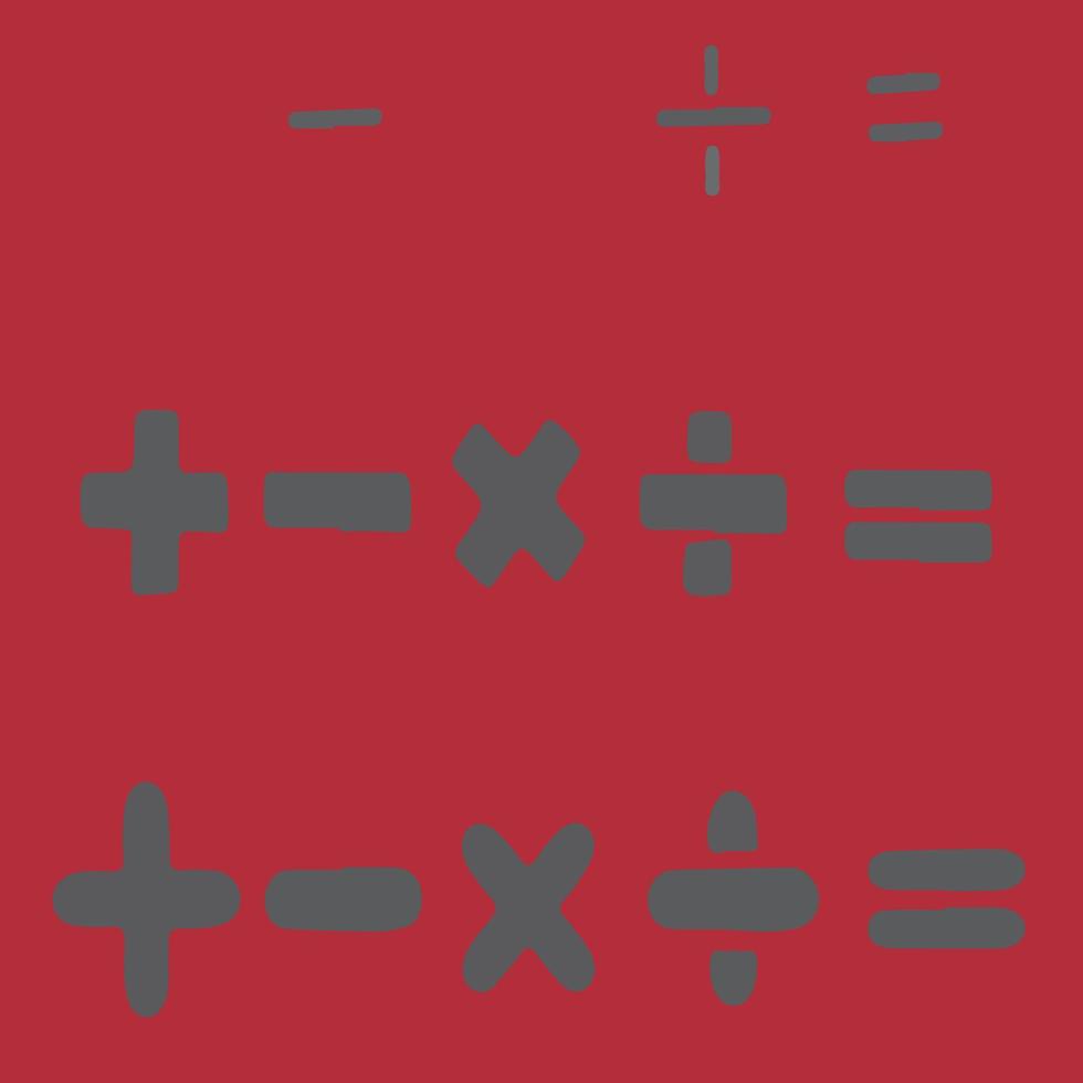 Various first-degree mathematical operations performed on a red and grey background vector