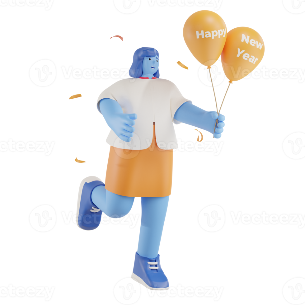 3d party people holding new year balloon png