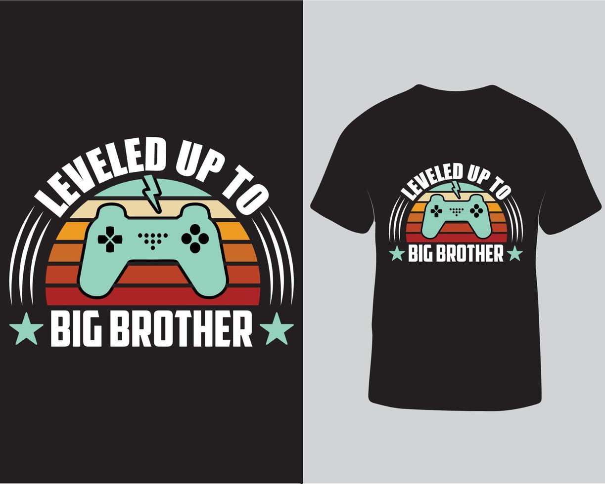 Leveled up to big brother gaming vector graphic t-shirt design pro download