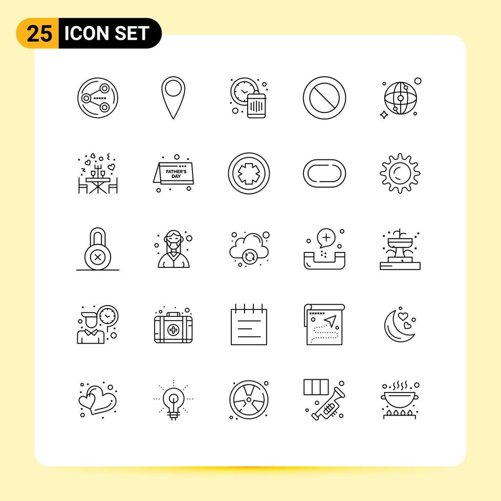 conjunto de 25 iconos modernos de la interfaz de usuario signos de símbolos para los elementos de diseño vectorial editables del signo del mapa de tiempo de la red del restaurante vector