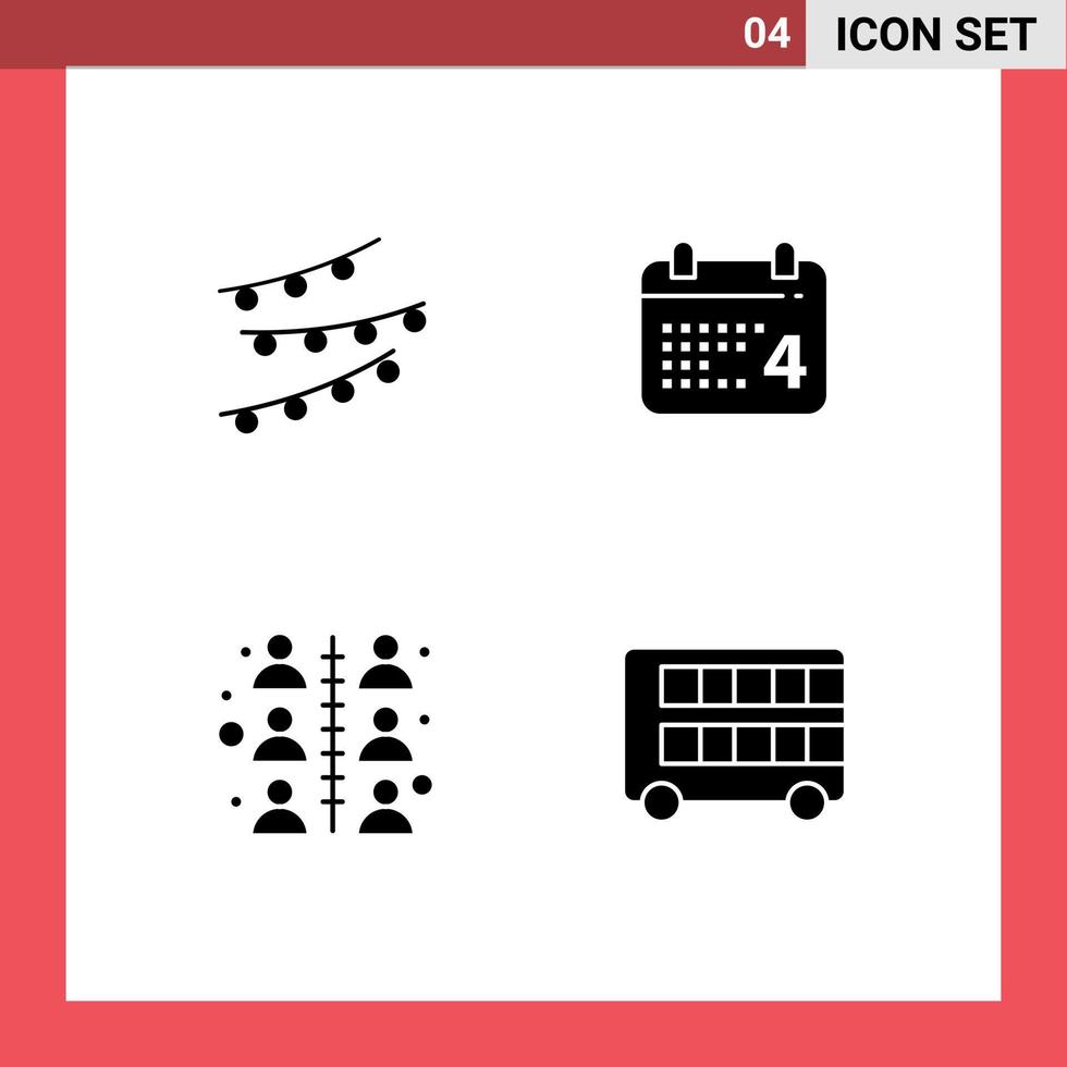 Universal Icon Symbols Group of 4 Modern Solid Glyphs of decorations building celebtare day team Editable Vector Design Elements