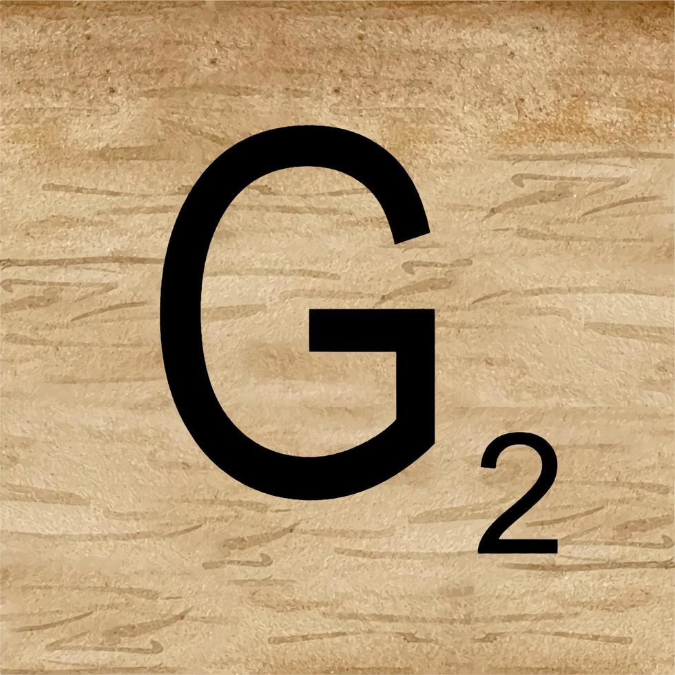 Watercolor illustration of Letter G in scrabble alphabet. Wooden scrabble tiles to compose your own words and phrases. vector