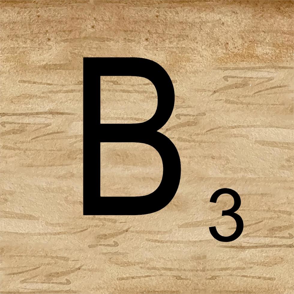 Watercolor illustration of Letter B in scrabble alphabet. Wooden scrabble tiles to compose your own words and phrases. vector