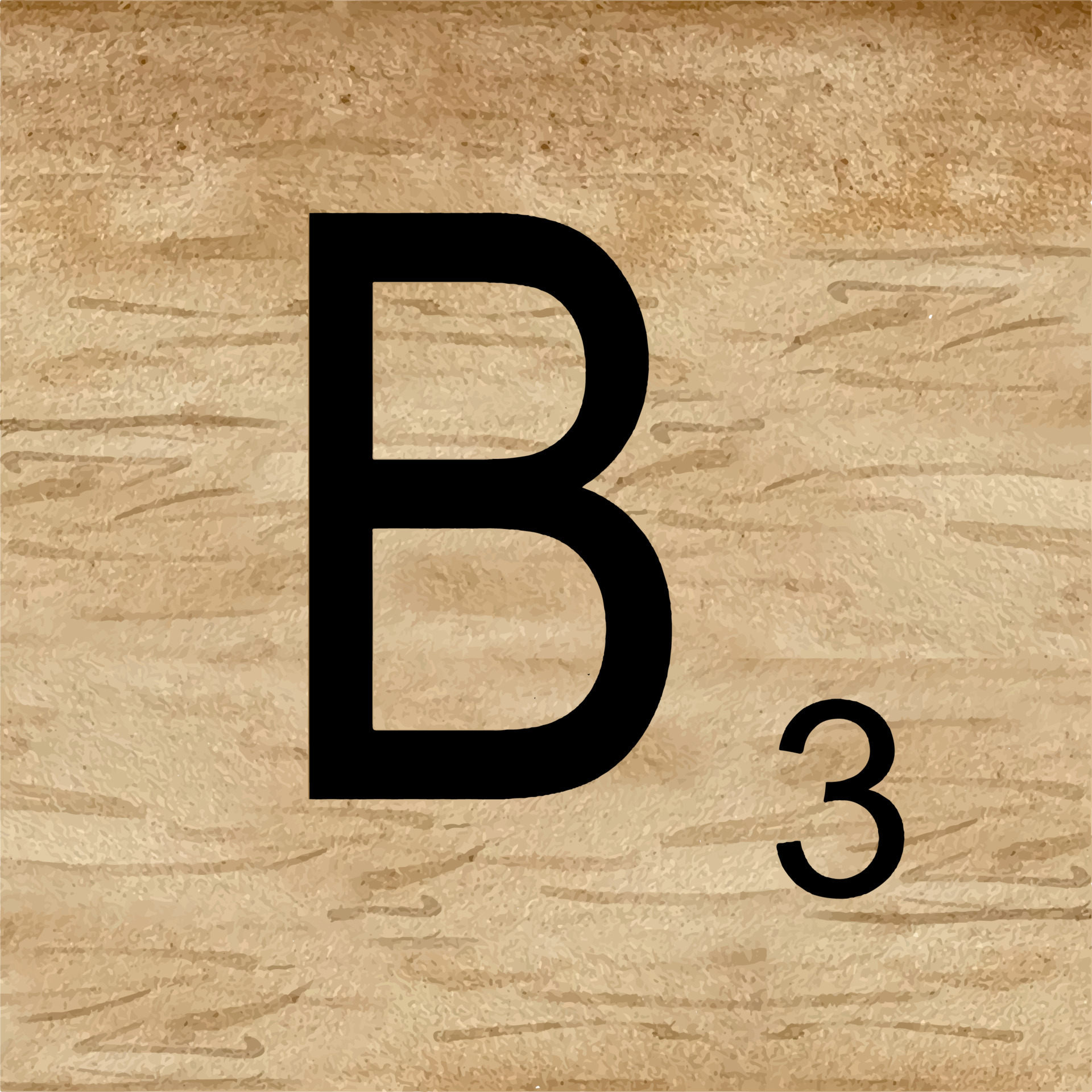 Watercolor illustration of Letter B in scrabble alphabet. Wooden