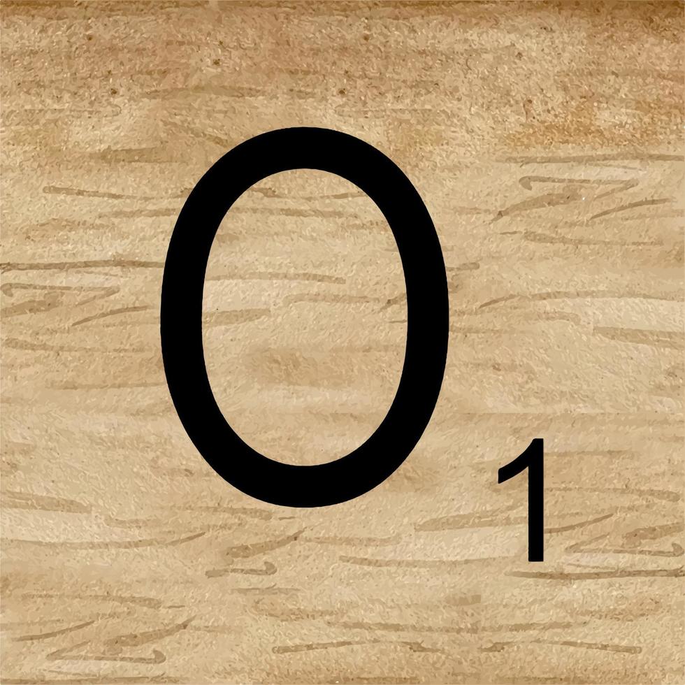 Watercolor illustration of Letter O in scrabble alphabet. Wooden