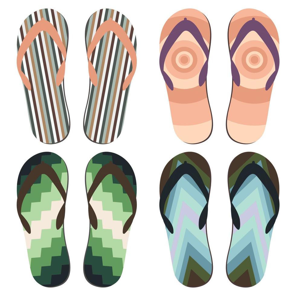 conjunto de zapatillas de playa. Chanclas de verano colorido sobre fondo blanco. vector