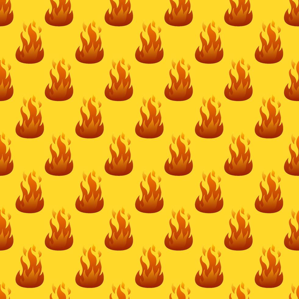 Seamless pattern with fire flame on yellow background. Vector illustration.