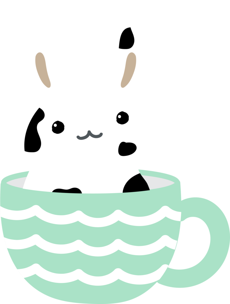 coniglio su tazza di tè cartone animato personaggio ritagliare png