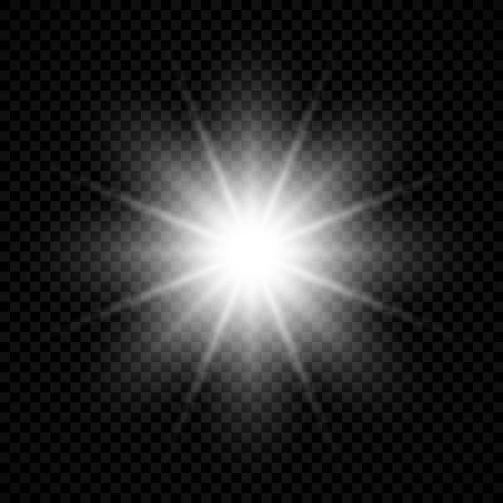Light effect of lens flares. White glowing lights starburst effects with sparkles on a transparent background. Vector illustration