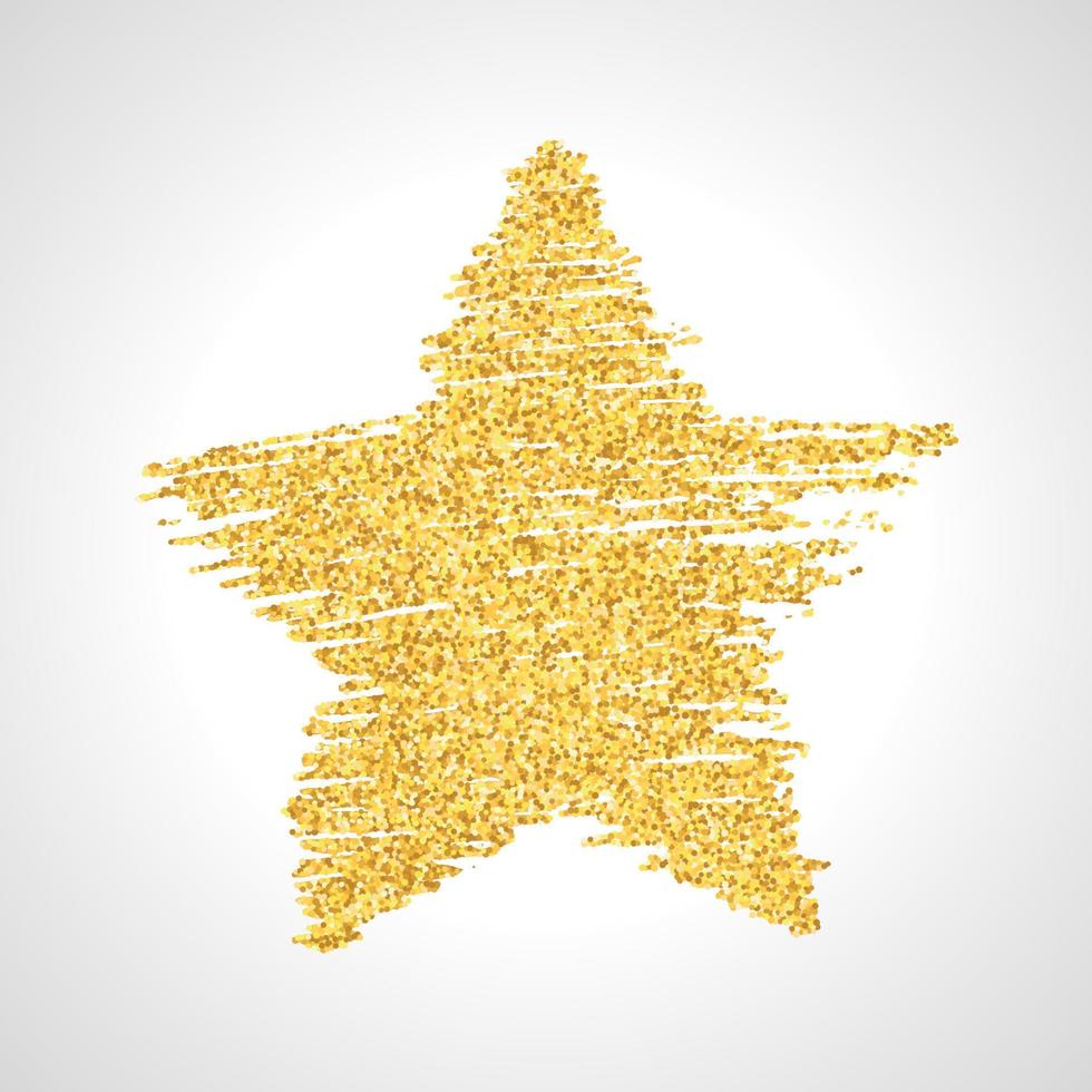 Hand drawn star with gold glitter effect. Rough star shape in doodle style with gold glitter effect on white background. Vector illustration