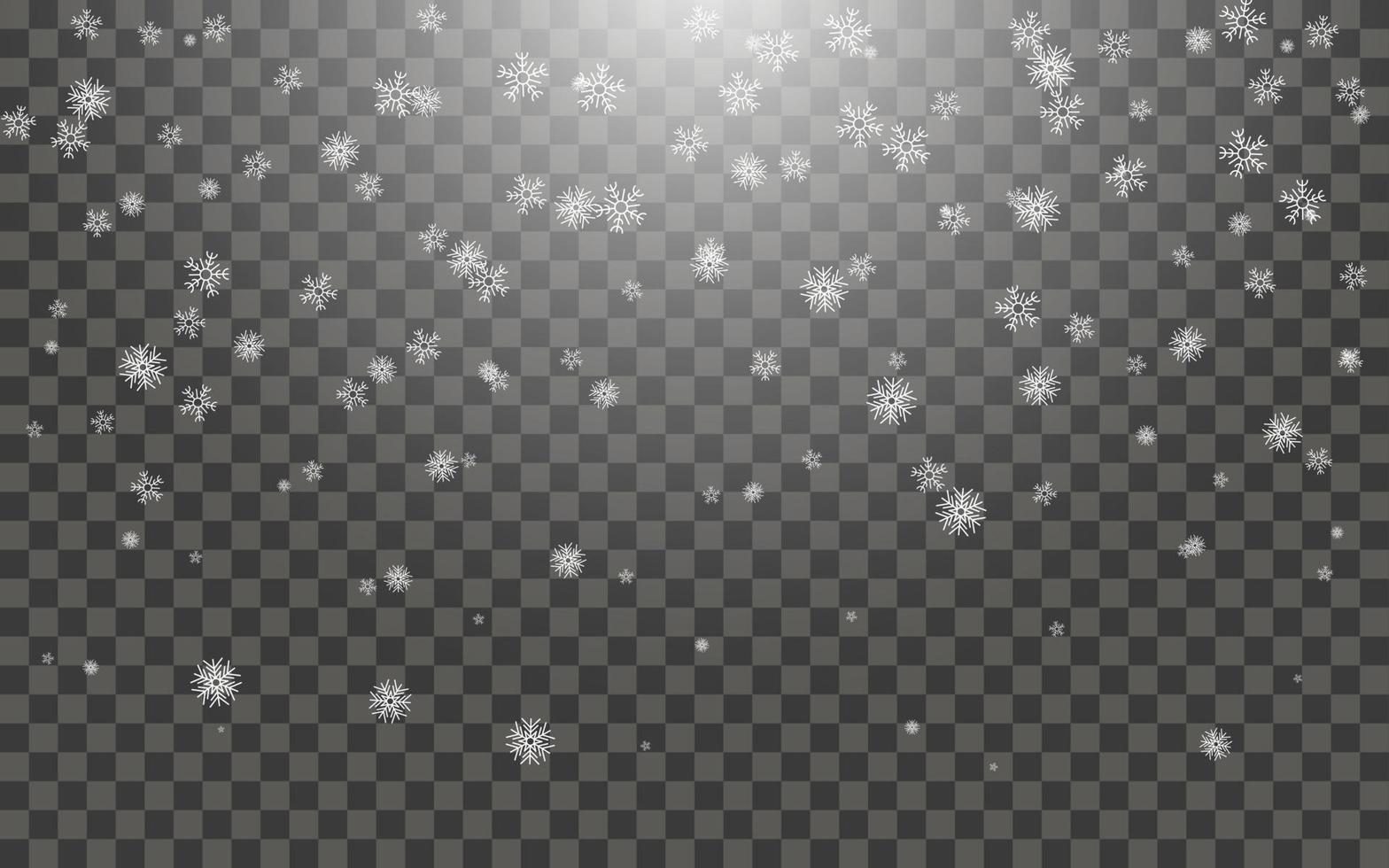 Snowfall and falling snowflakes on dark transparent background. White snowflakes and Christmas snow. Vector illustration