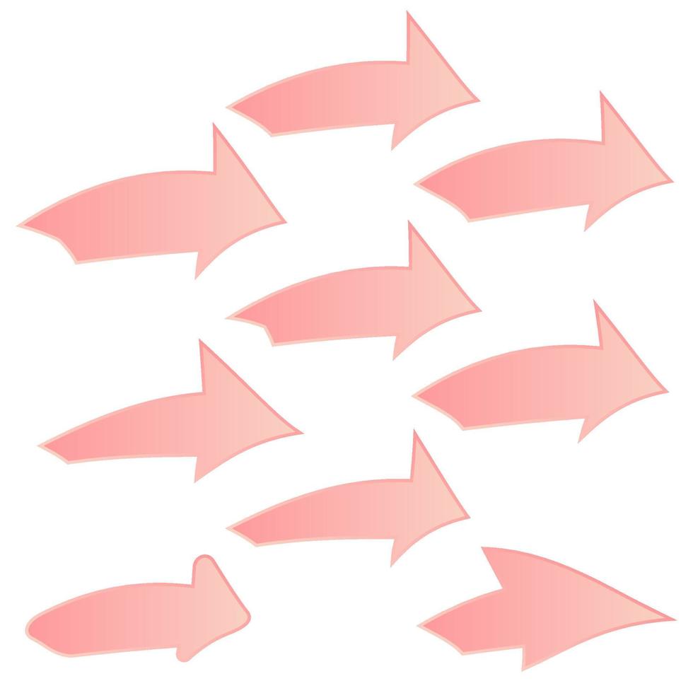 Set of nine multicolored various arrows. Vector illustration